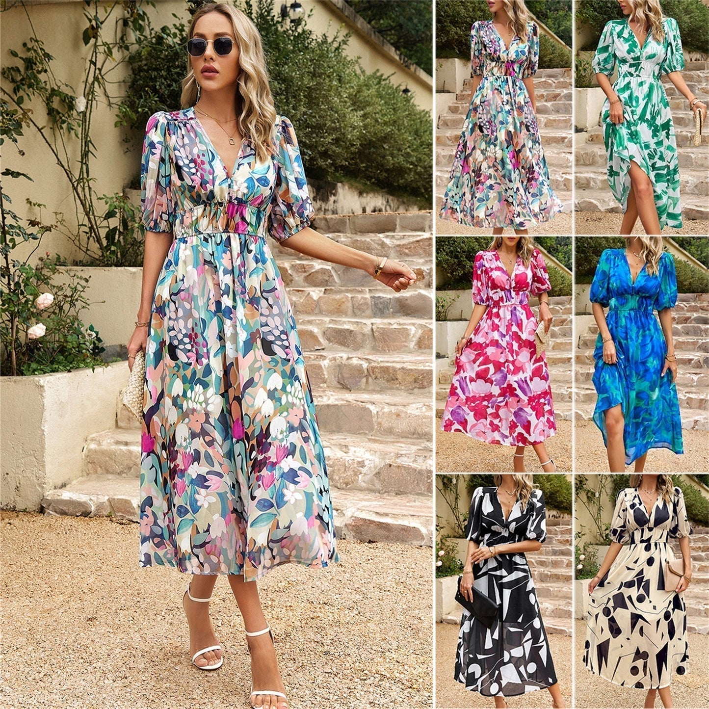 Elegant Waist V-neck Printed Dress💖FREE SHIPPING💖