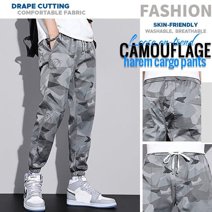 Loose on-trend camouflage harem cargo pants