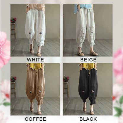 💝Women's Lace Embroidered Linen Cotton Bloomers Pants