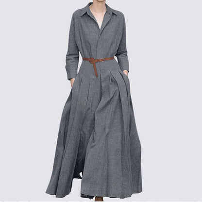 💖Retro Super Long Solid Color Shirt Dress （52% OFF）