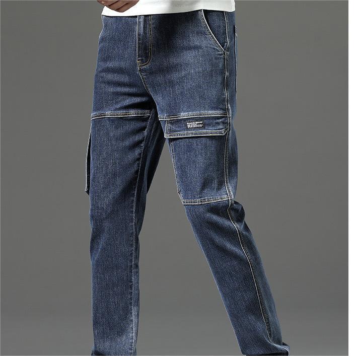 Men's Stretch Straight Leg Vintage Jeans with Multiple Pockets