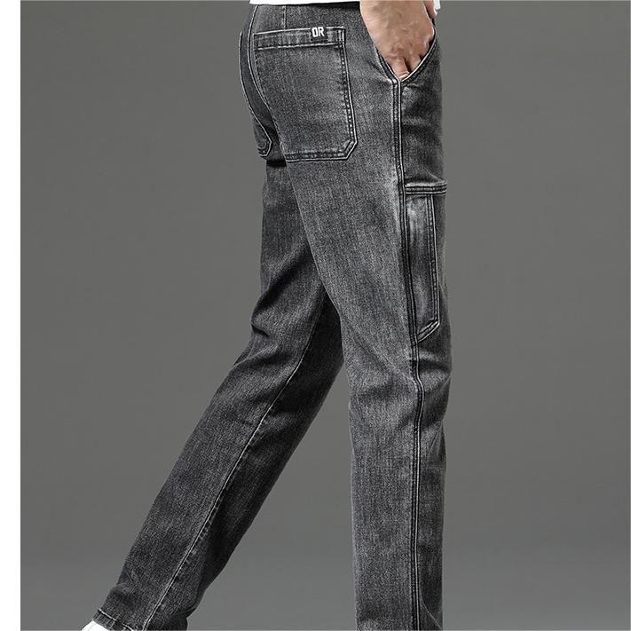 Men's Stretch Straight Leg Vintage Jeans with Multiple Pockets