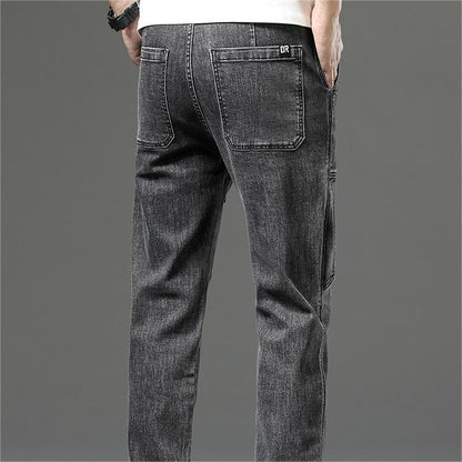 Men's Stretch Straight Leg Vintage Jeans with Multiple Pockets