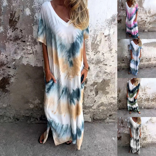 🎁Casual Loose Printed V-Neck Long Dress