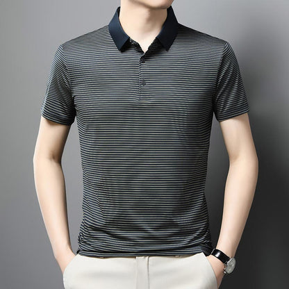 Men’s Casual Ice Silk Lapel T-shirt