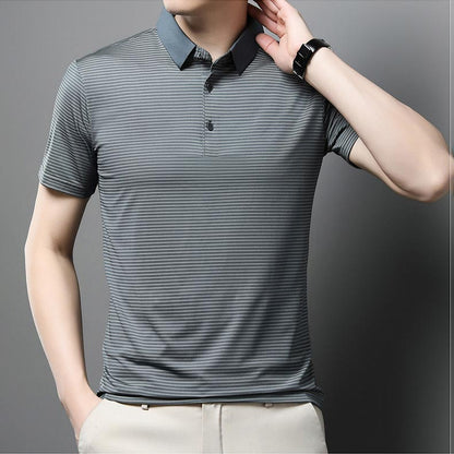 Men’s Casual Ice Silk Lapel T-shirt