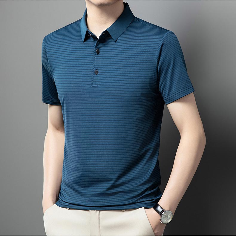 Men’s Casual Ice Silk Lapel T-shirt