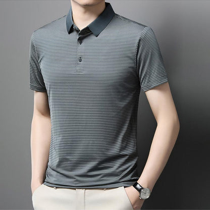 Men’s Casual Ice Silk Lapel T-shirt