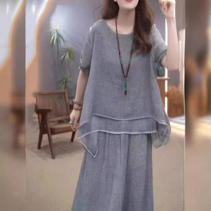 Fashion Cotton Linen Irregular Hem Set for Women