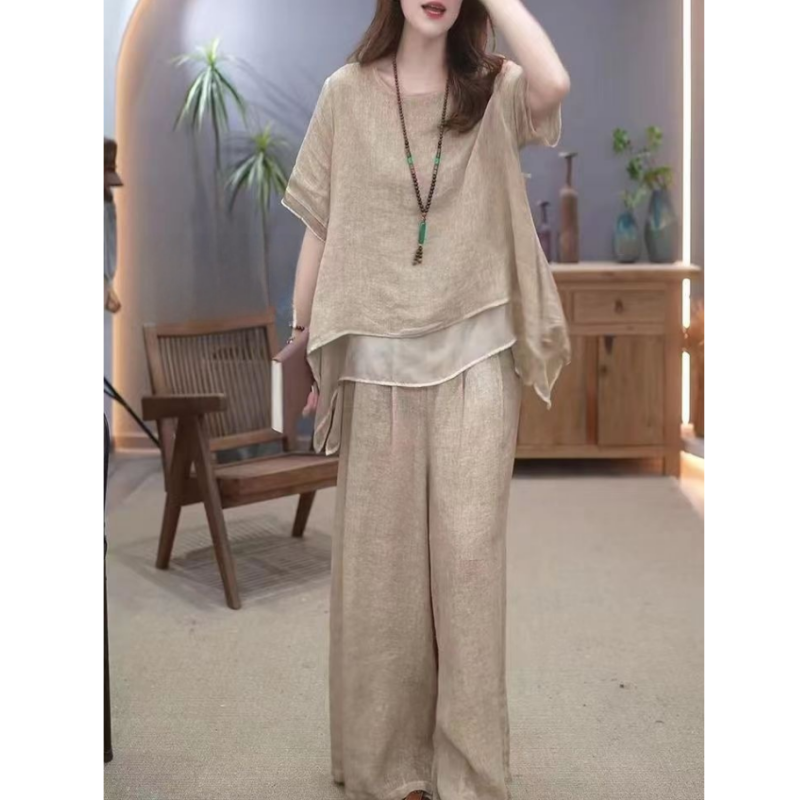 Fashion Cotton Linen Irregular Hem Set for Women