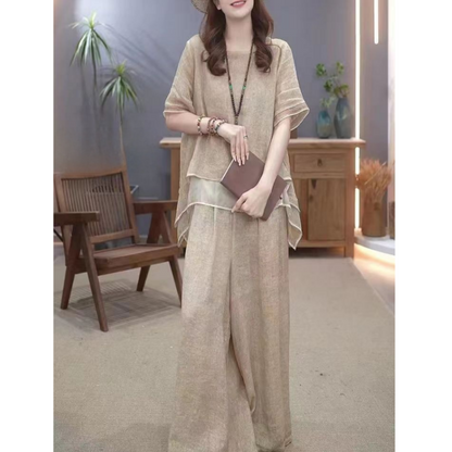 Fashion Cotton Linen Irregular Hem Set for Women