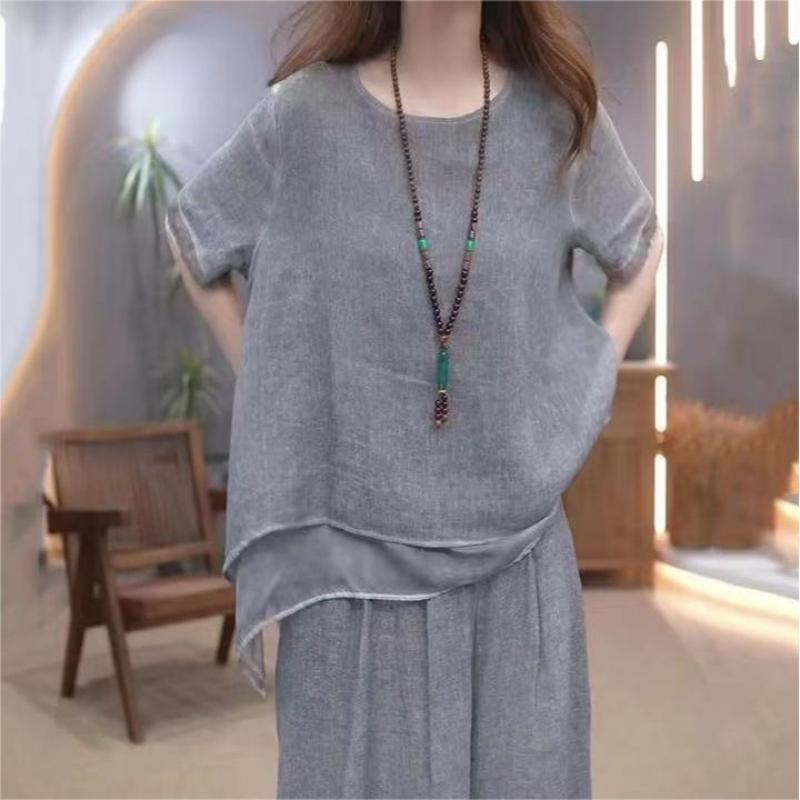 Fashion Cotton Linen Irregular Hem Set for Women