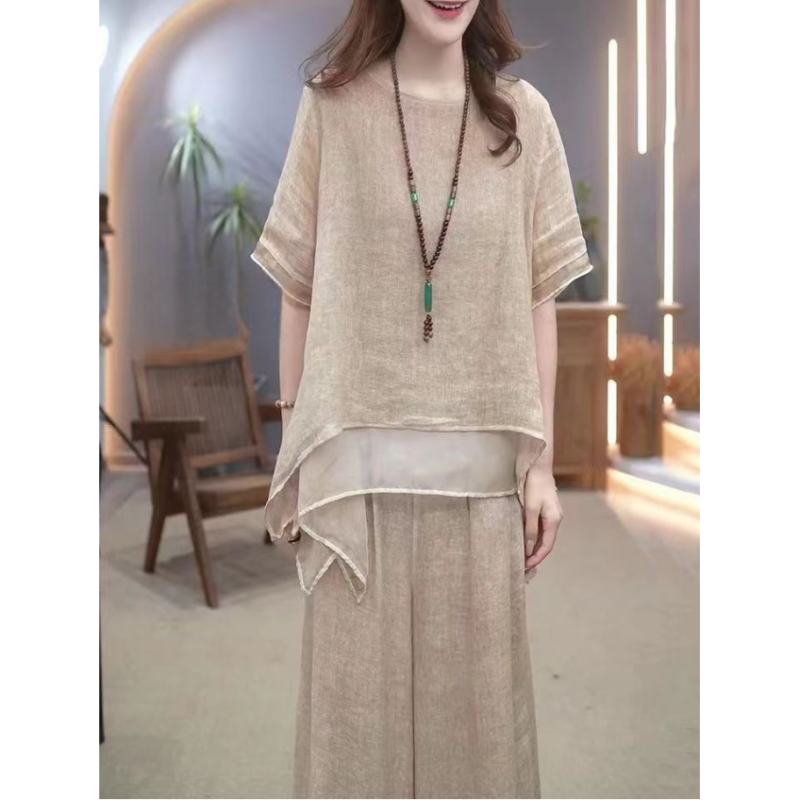 Fashion Cotton Linen Irregular Hem Set for Women