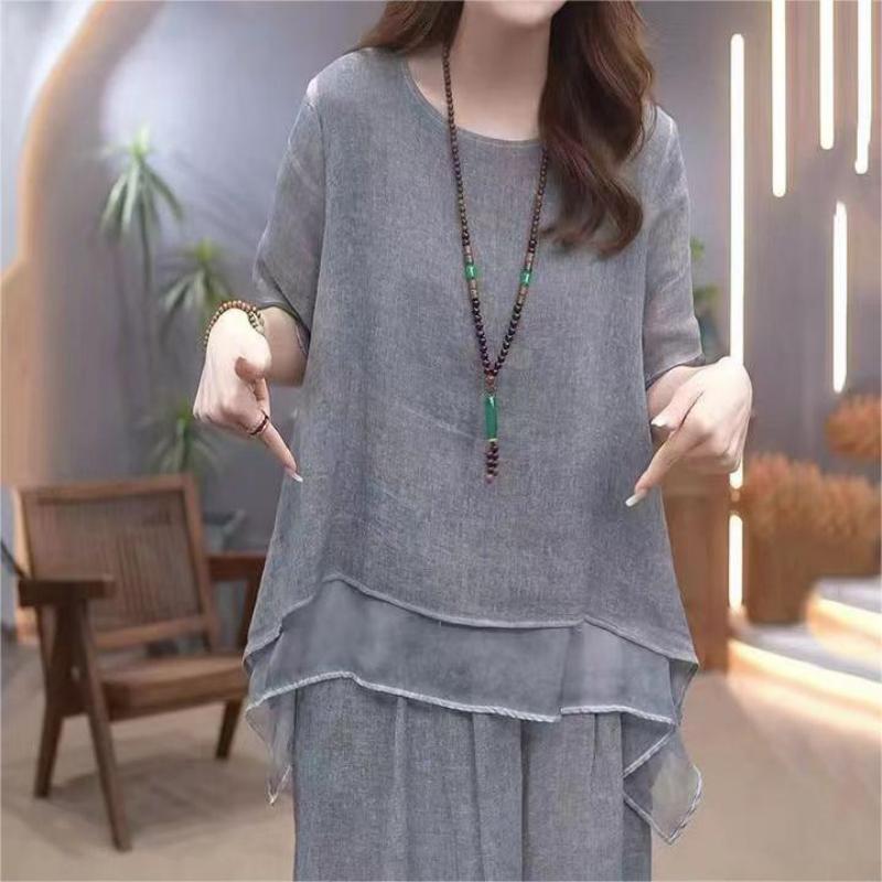 Fashion Cotton Linen Irregular Hem Set for Women