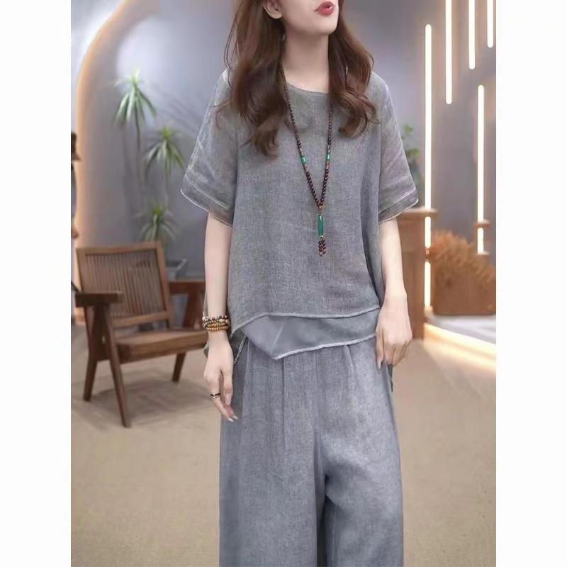 Fashion Cotton Linen Irregular Hem Set for Women