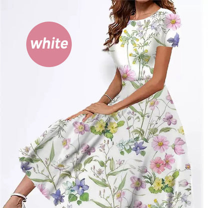 Sweet Floral Print Crewneck Short Sleeve Dress