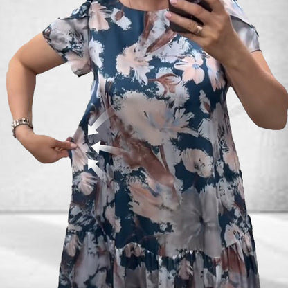 Loose Round Neck Short Sleeve Floral Dress