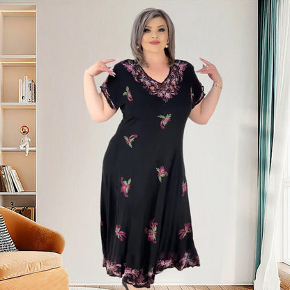 Plus Size V Neck Flowy Midi Dress