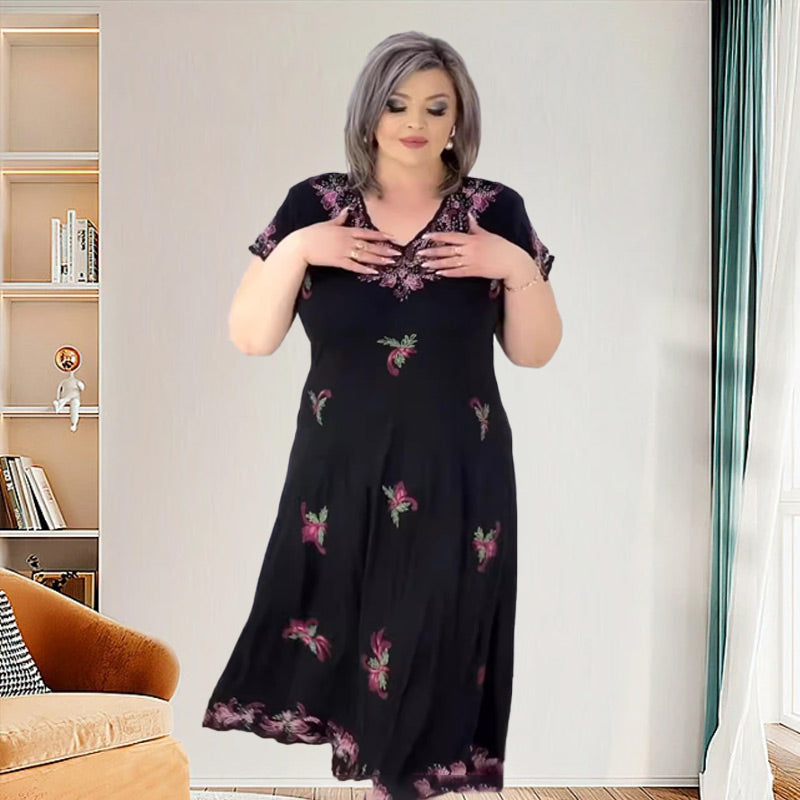 Plus Size V Neck Flowy Midi Dress