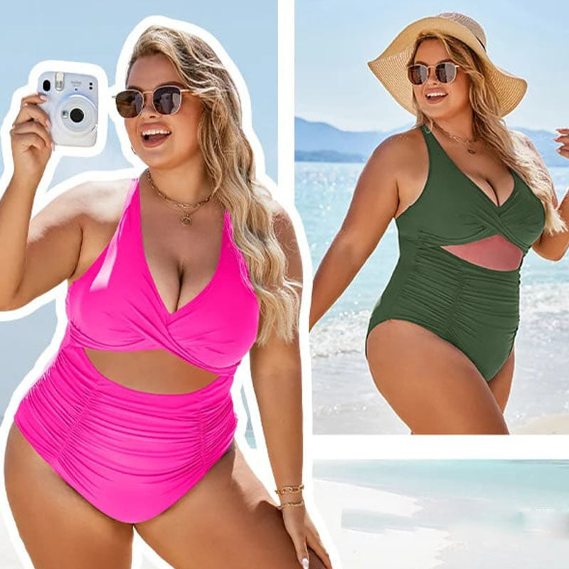 🔥🔥Womens Push-up Tummy Control Bathing Suits V-neck Cutout Swimsuits