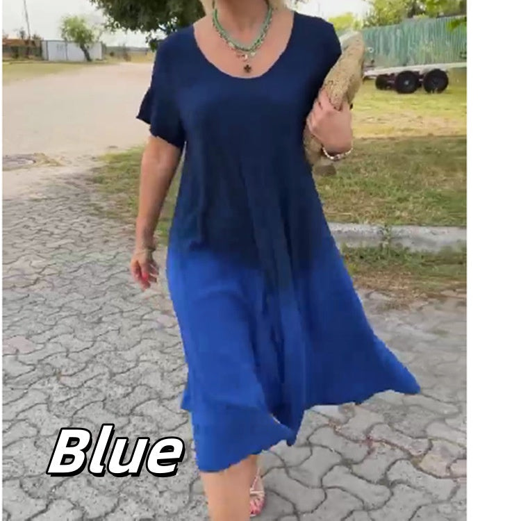 Gradient Color Round Neck Short Sleeve Dress