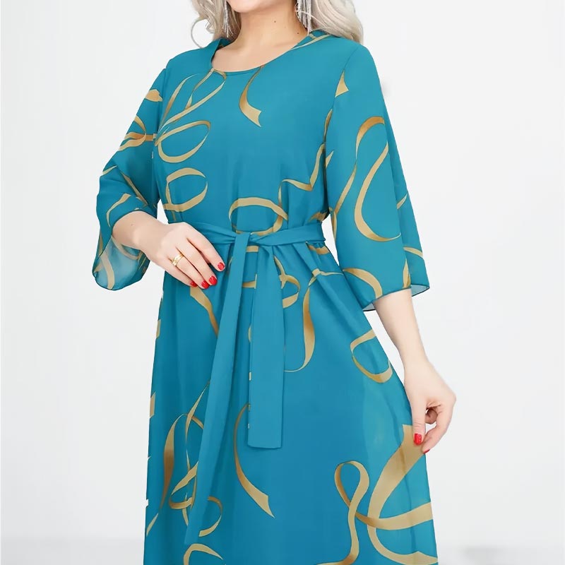 Elegant Loose Midi Dress with Ruffled Sleeves