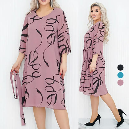 Elegant Loose Midi Dress with Ruffled Sleeves