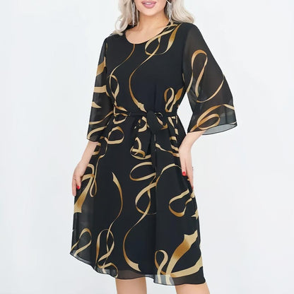 Elegant Loose Midi Dress with Ruffled Sleeves