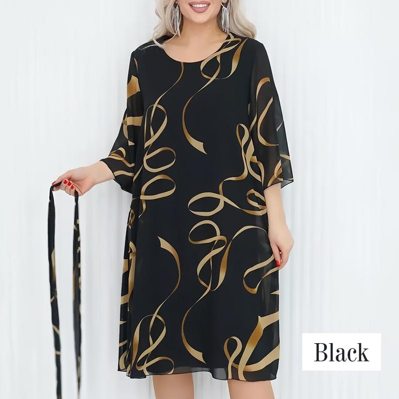 Elegant Loose Midi Dress with Ruffled Sleeves