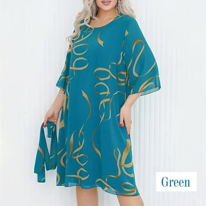 Elegant Loose Midi Dress with Ruffled Sleeves