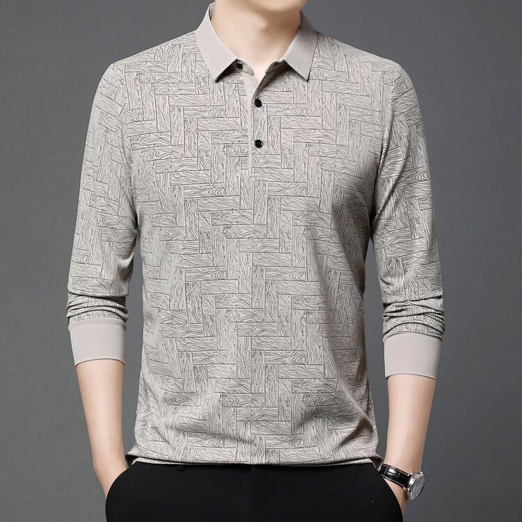 Men’s Elegant Casual 3-button Lapel Collar Long-sleeve T-shirt