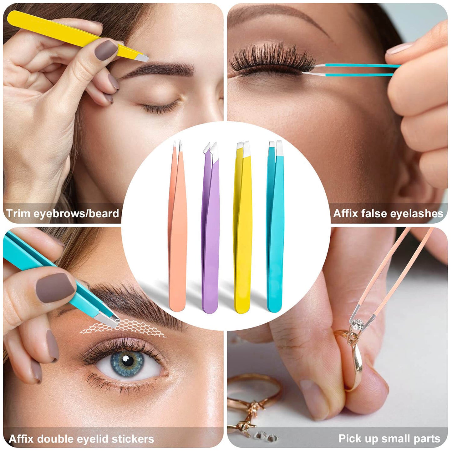 Multipurpose Stainless Steel Eyebrow Tweezers Set