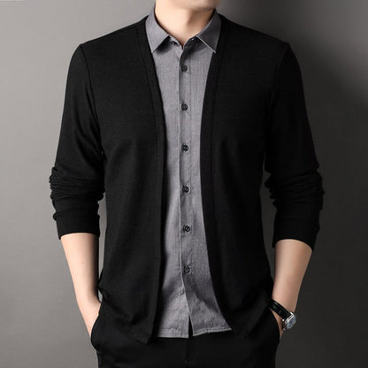 Men's Fake Two Piece Shirt Collar Knitted Cardigan