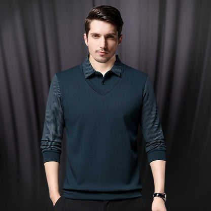 Men's Lapel Faux Two-Piece Knitted Shirt