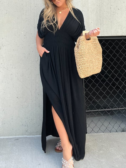 🎁Hot Sales in 2024🎁💥Casual V Neck Slit Maxi Dress