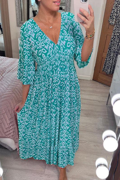 (🔥Hot Sale - 49% OFF🔥 Free Shipping)Casual Print V-neck Long Dress