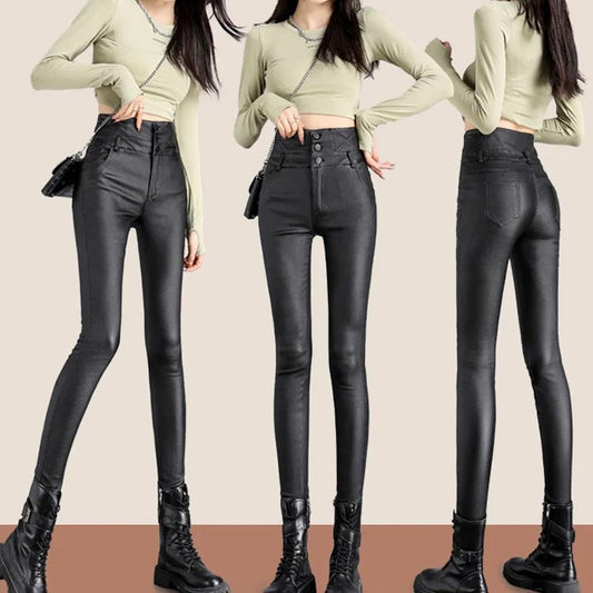 🔥Free shipping😍Nice Gift! 3-button Quilted Matte Leather Leggings for Women