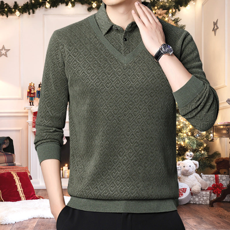 🔥🔥[58% OFF] Men's Plush Warm Fake 2-Piece Knitted Shirt
