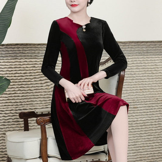 [🎁Gift For Her] Women's Long Sleeved Faux Velvet Dress