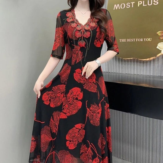 🔥Hot sale 30.99🔥✨[Best Gift For Her] Women's V-Neck Floral Waist-Slimming Long Dress（40%OFF)