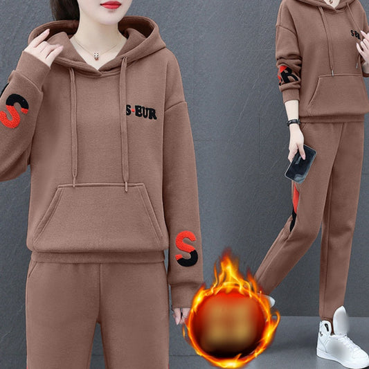 💝[Best Gift For Her] Hooded Thickened Warm Sports Sweatshirt Set
