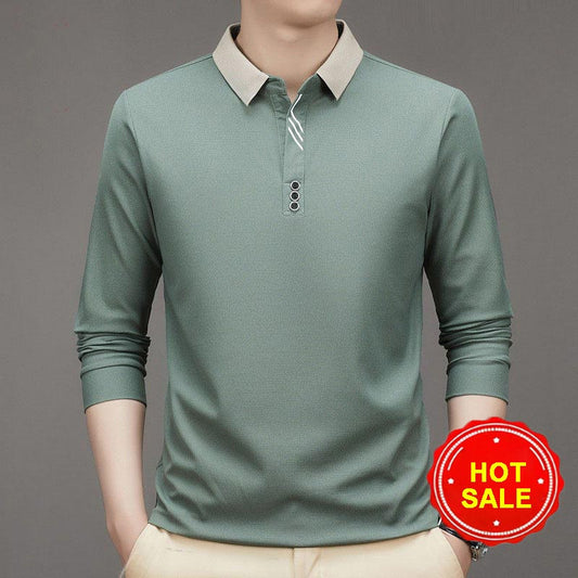 💖Men's Business Casual Solid Color Lapel Base T-shirt