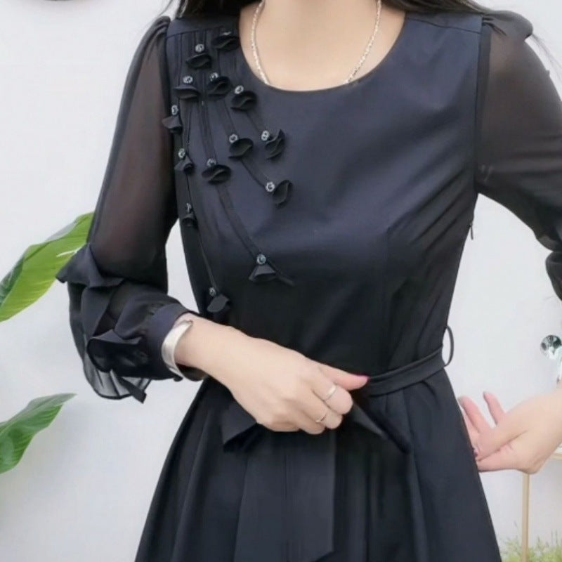 Exquisite Long Sleeve Tie Waist Dress