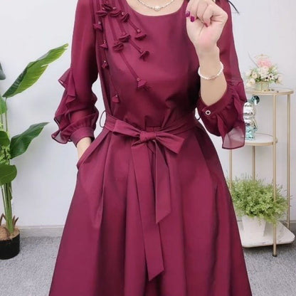 Exquisite Long Sleeve Tie Waist Dress