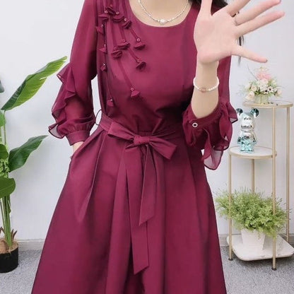 Exquisite Long Sleeve Tie Waist Dress