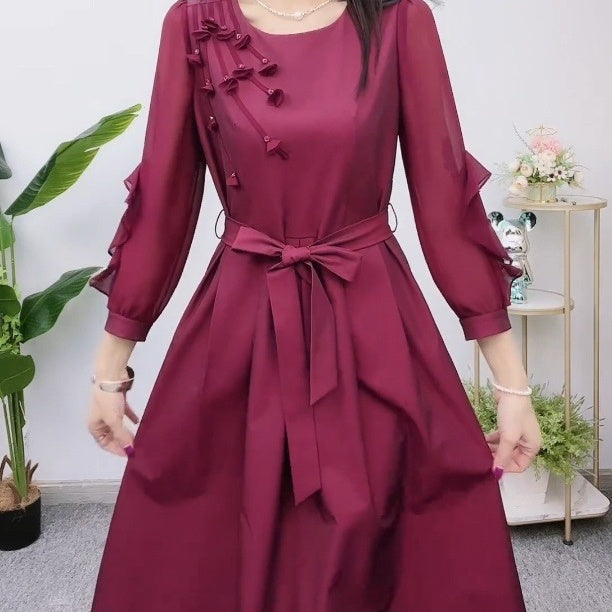 Exquisite Long Sleeve Tie Waist Dress