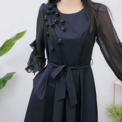 Exquisite Long Sleeve Tie Waist Dress