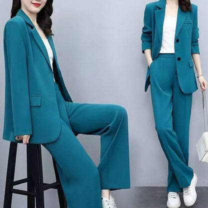 Women's Blazer Jacket and Wide Leg Pants Business Casual Suit Sets