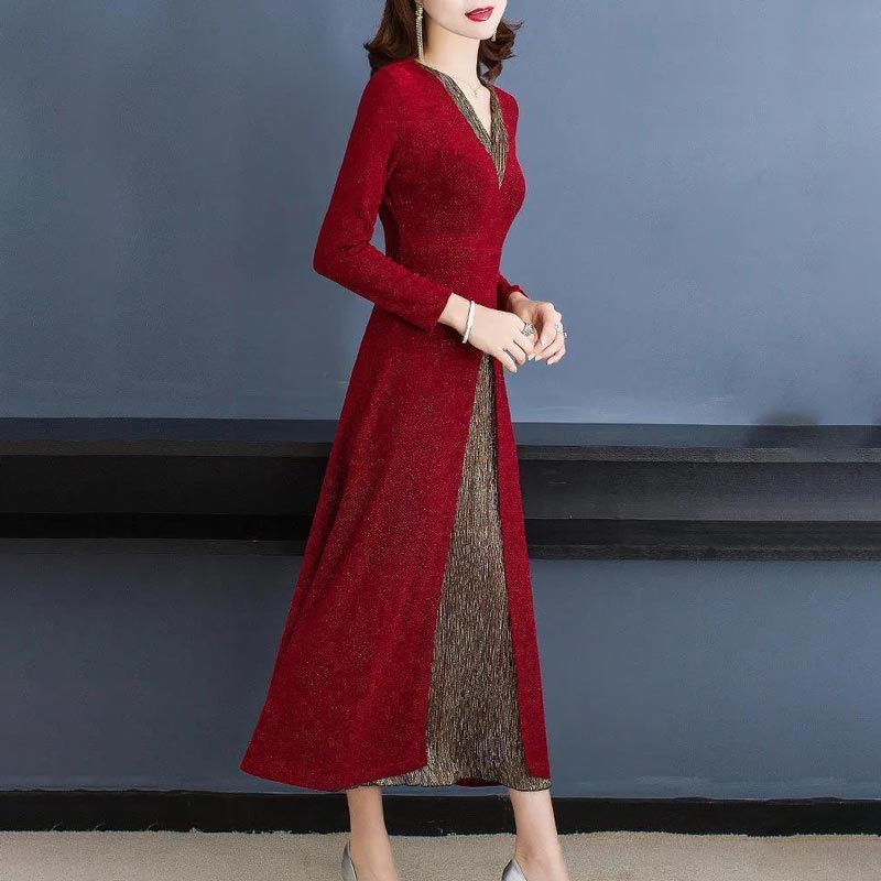 Lady’s Temperament Fake 2-piece Long-sleeve Dress