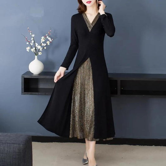 Lady’s Temperament Fake 2-piece Long-sleeve Dress